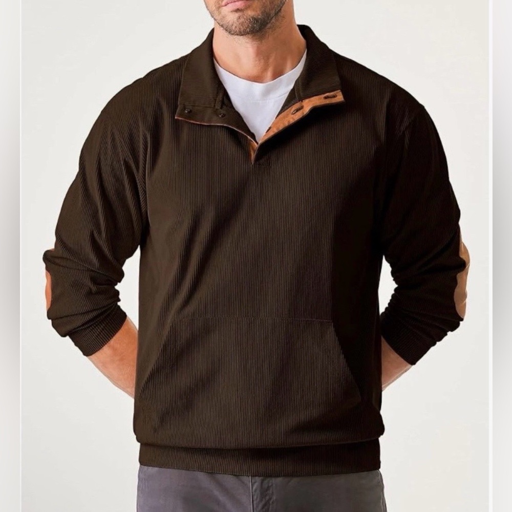 NWT Men’s Henley Pullover In Coffee Brown Corduroy with Brown Accents Size XL - Picture 1 of 12
